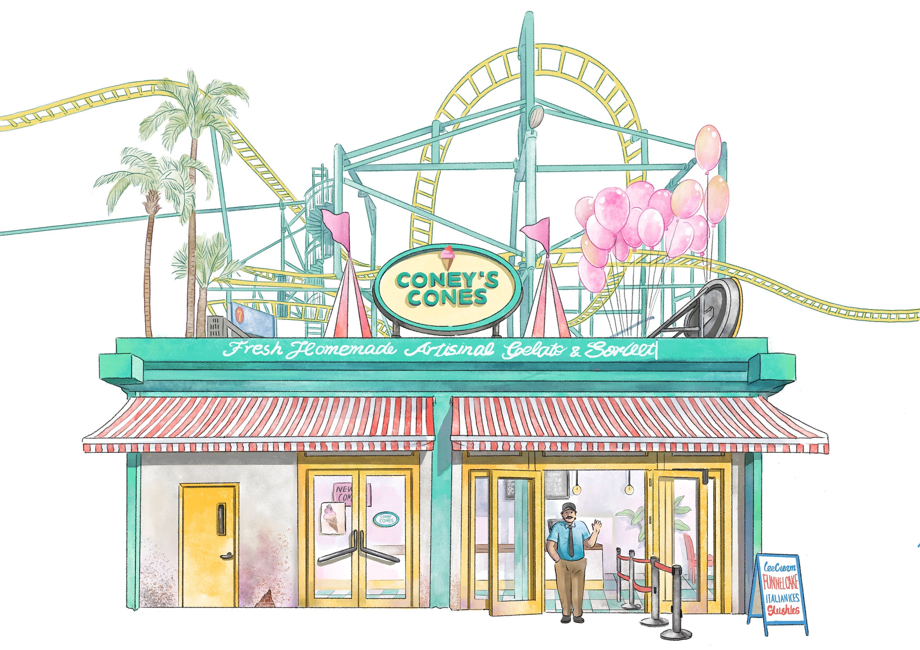 Coney Island NY Art Print City Drawing Etsy