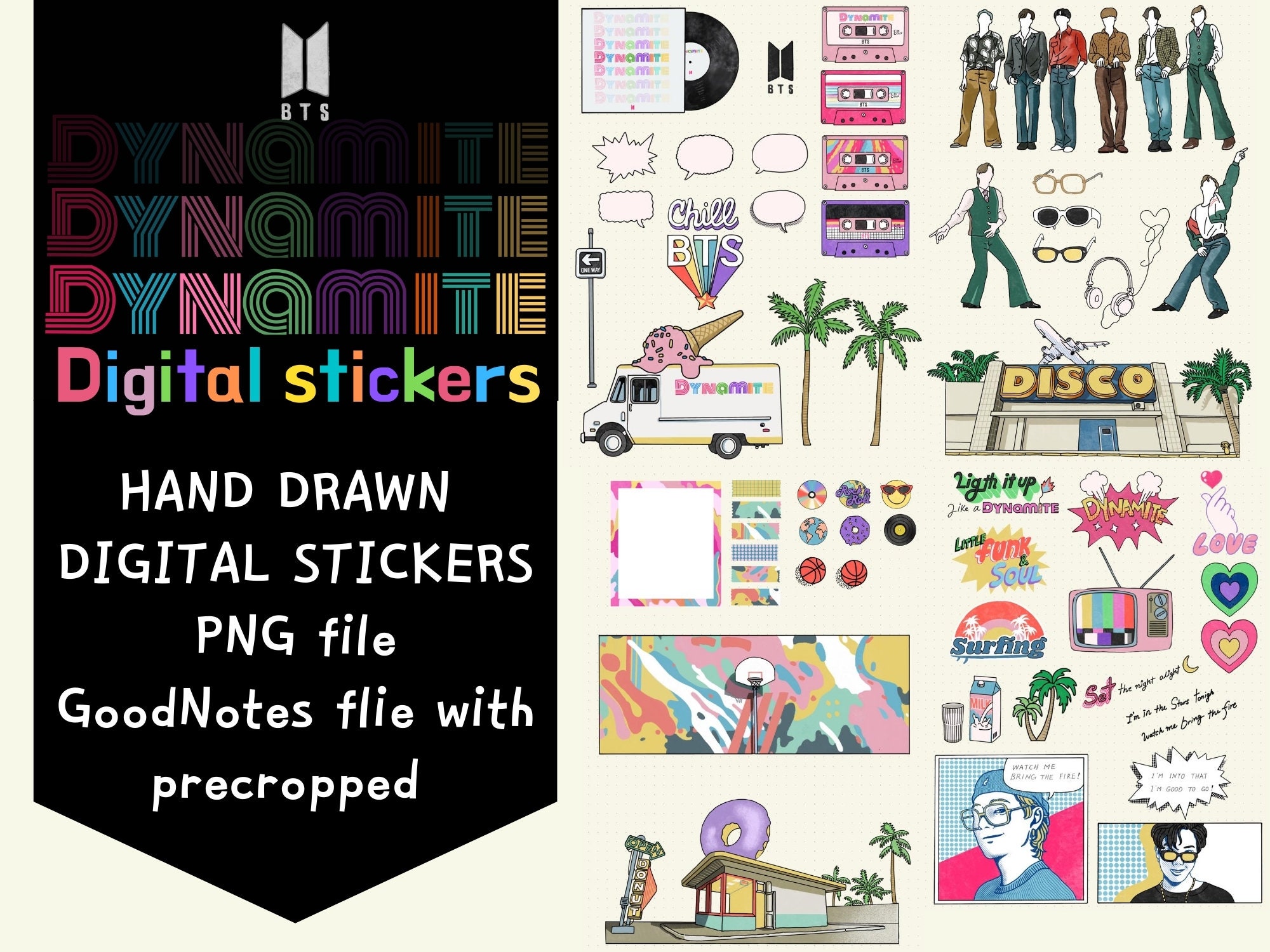 Bts Dynamite Inspired Digital Stickers For Goodnotes Etsy