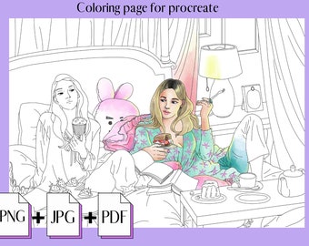 Slumber party -Printable coloring pages for adult.