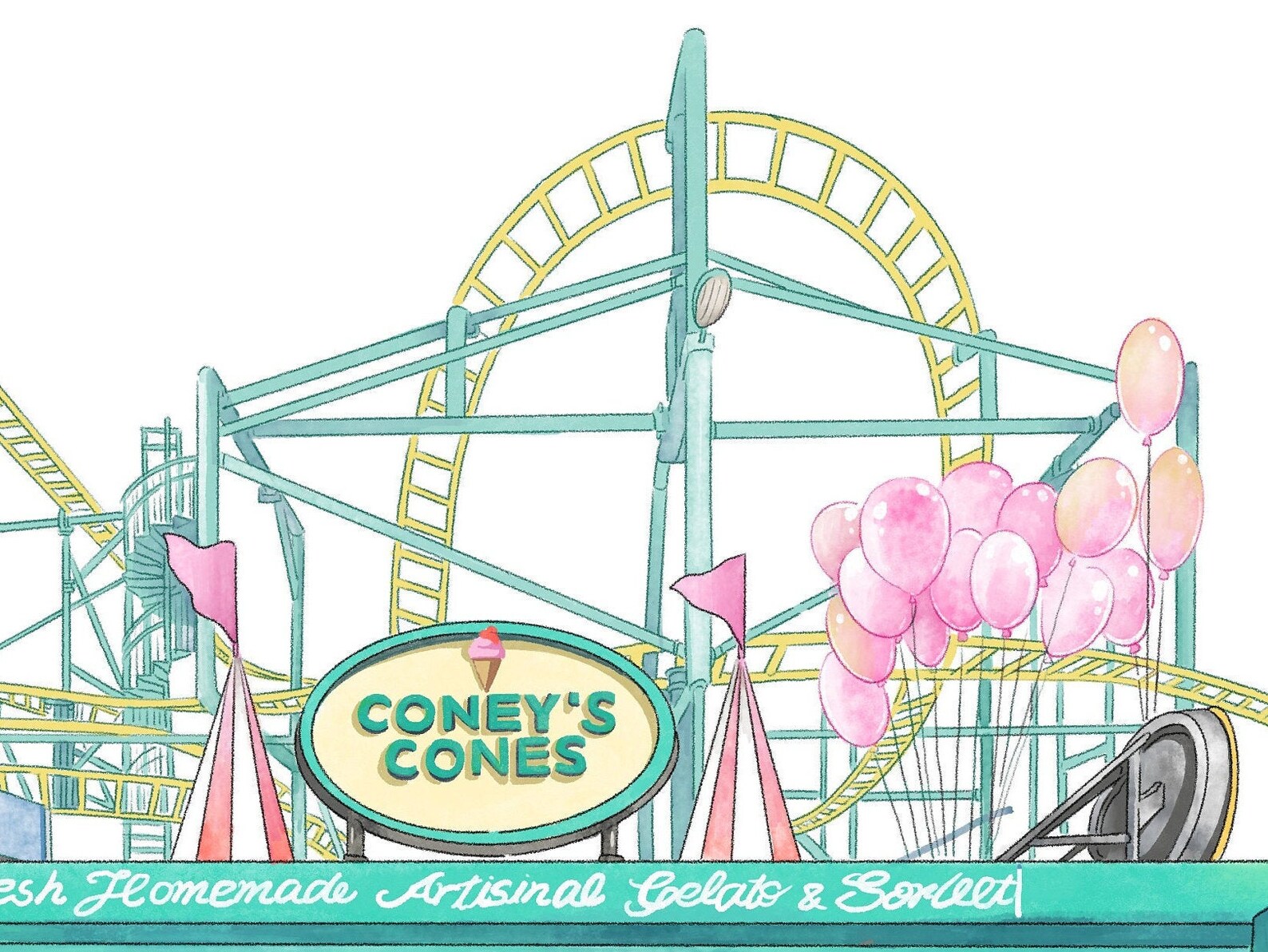 Coney Island NY Art Print City Drawing - Etsy