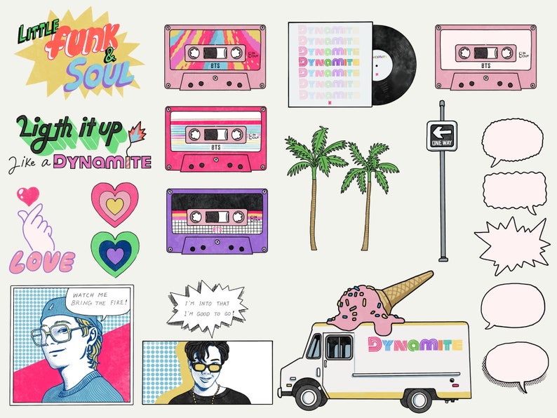 bts dynamite inspired digital stickers for goodnotes etsy