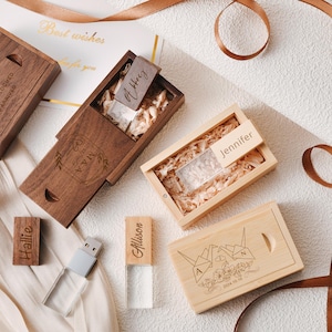 Memoria USB de madera de cristal personalizada, regalo de boda, regalo de aniversario, almacenamiento de fotografías, memoria USB de madera grabada, vida útil de la memoria, regalo