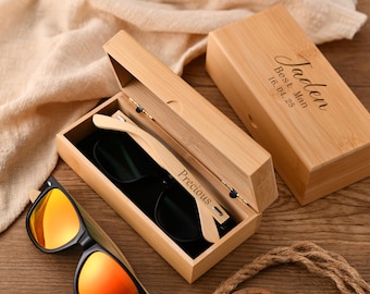 Personalized, custom-carved, photochromic wooden sunglasses. Anniversary souvenirs, bridesmaid gifts