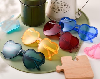 Personalized heart shaped sunglasses, bachelorette party bridal shower supplies, bride-to-be gifts, custom sunglasses bridesmaid gifts