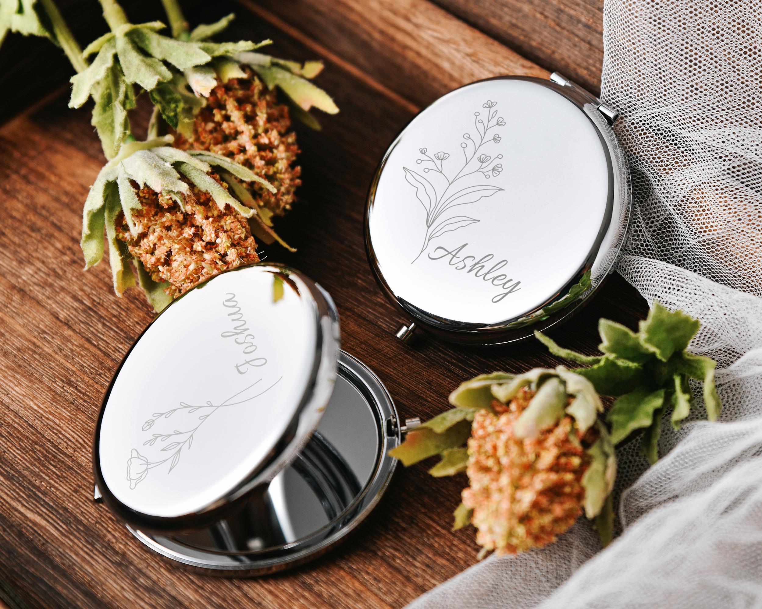 Trauzeugin Geschenk – Kompakter Make-up-Spiegel In Roségold Mit Gravur, 65 Mm