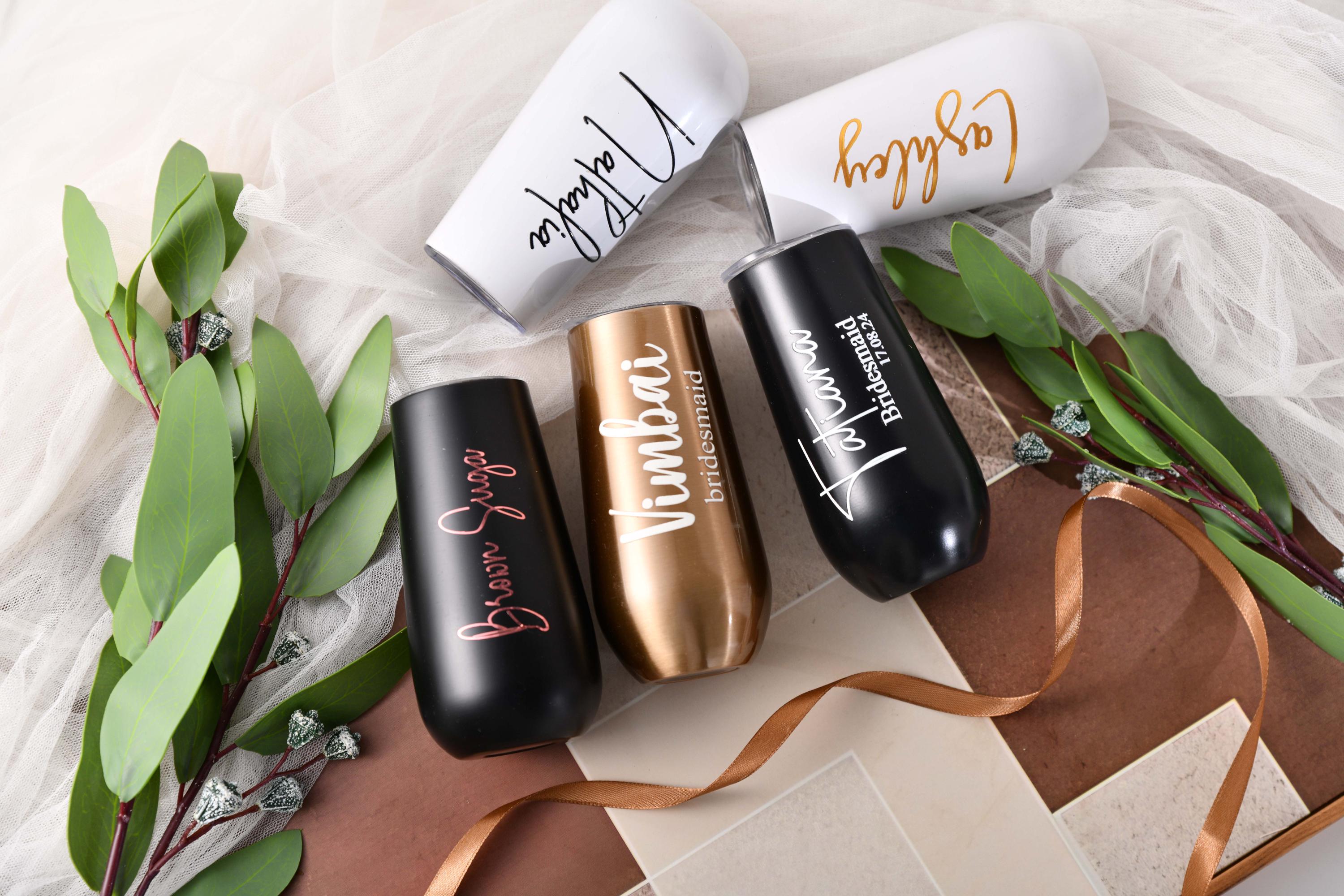 Personalized Champagne Tumbler, Bridesmaid Gifts, Bachelorette Wine Glass Party, Bridesmaid Flute, Wedding Gift, Tumbler with Lid