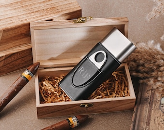 Personalisiertes Zigarrenbox-Set - Premium Leder, Vatertagsgeschenke, personalisierte Zigarrenspitzen, Herrengeschenke, Jubiläumsgeschenke, beste Geschenke