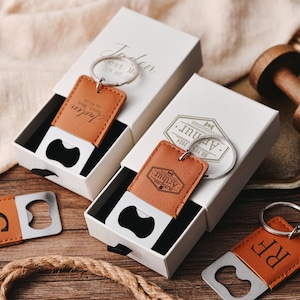 Ouvre-bouteille porte-clés en cuir personnalisé, porte-clés en cuir avec ouvre-bouteille gravé personnalisé, cadeau pour lui, cadeau d'hommage, cadeau d'anniversaire