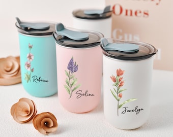 Personalized bridesmaids gifts floral wine glasses with lids, party favors, custom gifts for wedding anniversary , bridesmaid gifts flute
