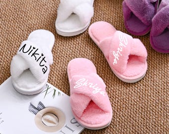 Custom Fluffy Cross Slippers – Bridesmaid & Bachelorette Gifts, Matching Party Slides, Personalized, Made to Order
