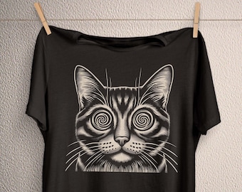 Psychedelic Cat T-Shirt, Crust Punk, Dark Academia, Witch Clothing, Pastel Goth, Alt Fashion, Trippy Men's Tee, Weirdcore, Horror Aesthetic