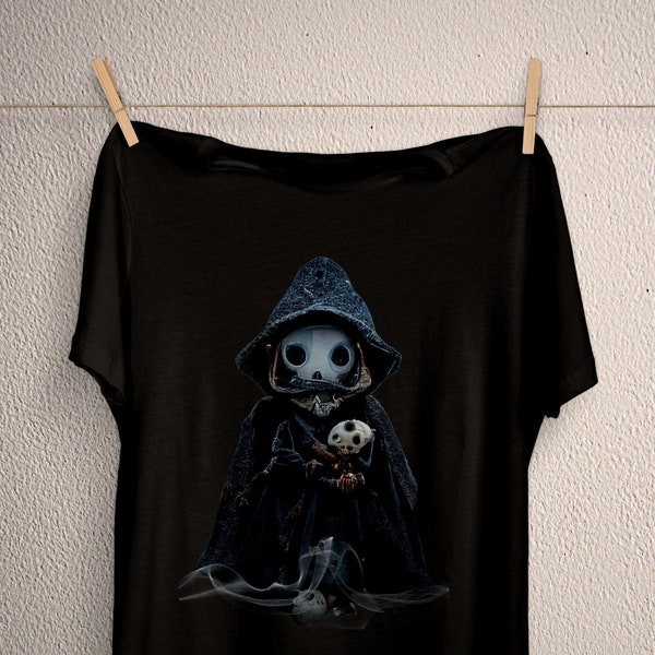 Creepy Cute Grim Reaper Shirt, Tim Burton T-shirt, Goth Clothing, Halloween Skeleton Shirt, Death Reaper Goth Shirt, Angel of Death Tee