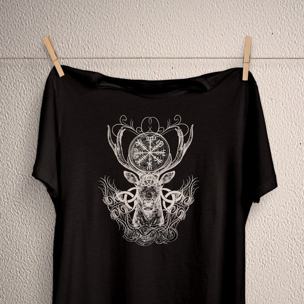 Vegvisir viking runes sign shirt, arrow t-shirt, deer yoga, sacred geometry clothes, wiccan sun apparel, mandala top, plus size got