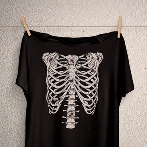 Skeleton shirt, womens skeleton top, spider, skeleton rib cage, occult shirt, aesthetic clothing, skeleton tee, funny shirt, plus size goth