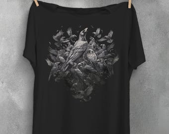 Raven T-Shirt, Dark Cottagecore Bird Lover Tee, Gothic Grunge Shirt