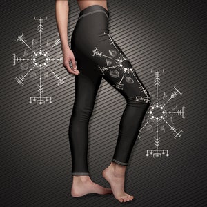 Viking Vegvisir Leggings - Norse Compass Yoga Pants, Pagan Spiritual Runes, Women&#39;s Fitness, Mystical Norse Design, Plus Size Available