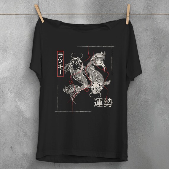 Anime, japanese clothing, koi fish t-shirt, Japanese tshirt, anime streetwear, harajuku shirt, kawaii clothes, waifu, lucky, manga, otaku