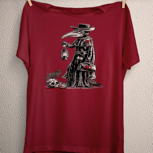 Plague doctor costume shirt, steampunk graphic tshirt, Death apparel, crow raven rat clothes skull doctor clothing, Medicine History 189 tee