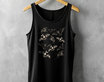 Gothic Bat Tank Top, Creepy Cute Bat Shirt, Witchy Dark Top