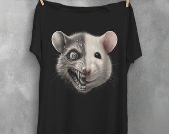 Joker Psychedelic Ratte T-Shirt Creepy Süßes Gothic Tier Liebhaber Geschenk Plus Größe Goth Top Ratte König Nagetier Bekleidung Pastell Grunge Wicca Shirt Tee