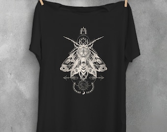 Camiseta com estampa de mariposa-luna, estilo gótico bruxo, camiseta unissex