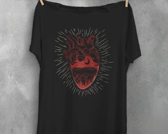 Crystal Heart T-Shirt, Sun Moon Graphic Tee, Pastel Goth Witchy Shirt