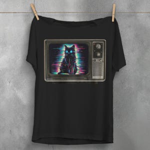 Camiseta de gato psicodélico, camiseta gráfica de televisión gótica imagen 1