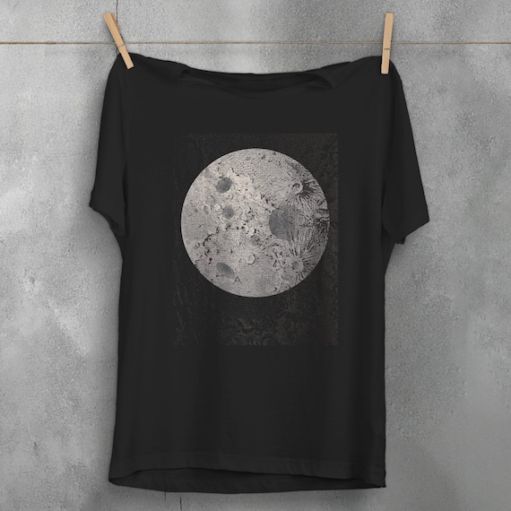 Full moon shirt, original Supermoon, celestial boho clothing, lunar screen print, graphic tees, plus size goth green witch, pagan t-shirt