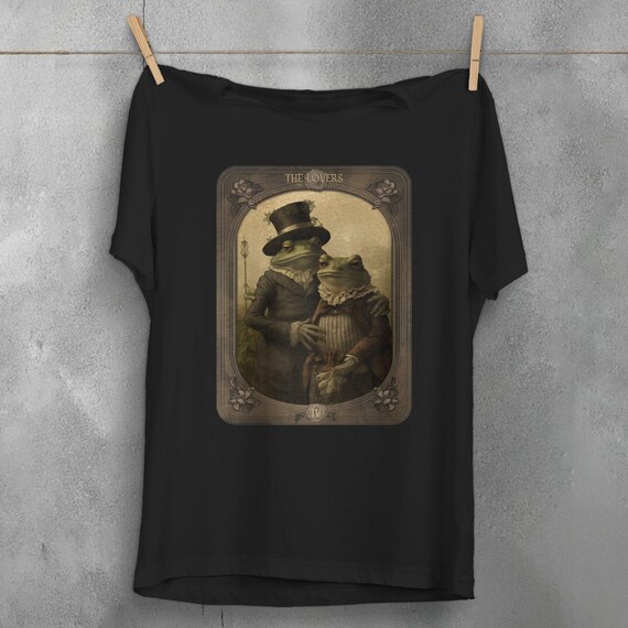 Vintage The Lovers T-Shirt Gothic Romance Tarot Top - Enchanted Whimsical Frog Tee - Alternative Plus Size Goth Top - Fantasy Witchcraft Tee