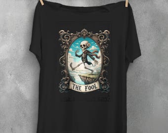 The Fool Tarot T-Shirt, Skeleton Tarot Card Tee, Gothic Witchy Shirt