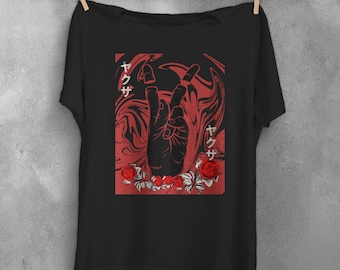 Koszulka z napisem „Broken promise” z motywem róż i krwi, japońska estetyka, japoński streetwear w stylu soft grunge, odzież kanji, odzież gotycka, gotyckie ubrania w dużych rozmiarach