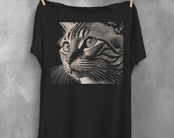 Camiseta gótica de gato, espeluznante, linda, etérea, arte animal, talla grande, gótica, bruja, alternativa, fantasía, mística, elegante, noir, ropa celestial