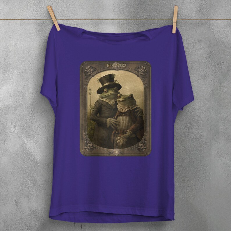 Vintage The Lovers T-Shirt Gothic Romance Tarot Top - Enchanted Whimsical Frog Tee - Alternative Plus Size Goth Top - Fantasy Witchcraft Tee image 3