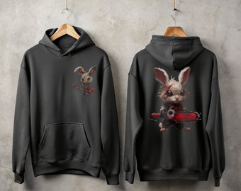 Chainsaw Bunny Hoodie Gothic Creepy Cute Apparel Dark Alternative Jumper Witchy Plus Size Clothing Ethereal Rabbit Design Horror Weirdcore