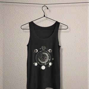 Cute Moon phase tank planets sun stars clothes, witch pagan satanic clothing, pastel goth aesthetic, witchcraft wicca top green witch jersey