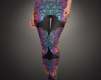 Purple Fractal Leggings Burning Man Clothing for Women Psychedelic Trance Festival Pants Rave Tights Rave Clothing for Women Plus Size Goth