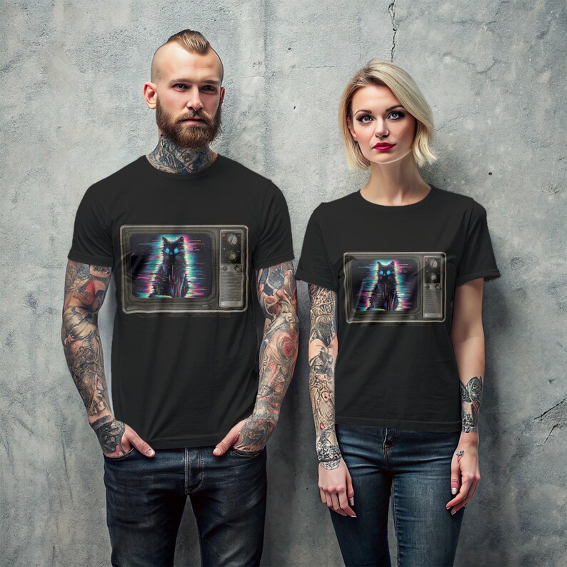 Camiseta de gato psicodélico, camiseta gráfica de televisión gótica imagen 7