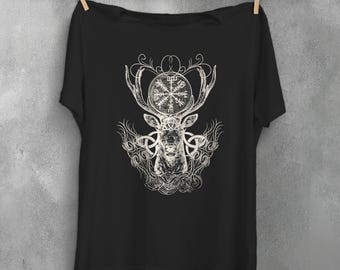 Vegvisir viking runes sign shirt, arrow t-shirt, deer yoga, sacred geometry clothes, wiccan sun apparel, mandala top, plus size got