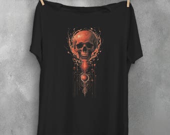 Chemise gothique tête de mort en feu, vêtements alternatifs T-shirt phases de lune Strega mode vêtements pastel tenue occulte t-shirt graphique grande taille haut gothique