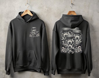 Gothic Eyeball Jars Hoodie Creepy Cute Hoodie Alternative Apparel Witchcraft Aesthetic Ethereal Plus Size Goth Hoodie Celestial Noir Style