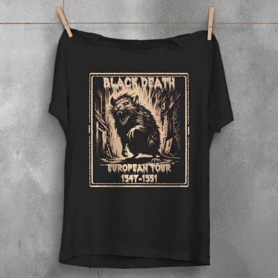 Black Death Medieval T-Shirt, Dark Goth Aesthetic Rat Shirt, Alt Satanic Clothing, Morbid Death Metal Top, Pastel Goth Apparel