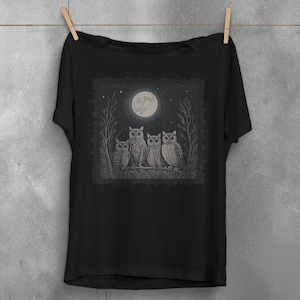 Magical Moonlit Owl Gathering Shirt Full Moon Goth T-Shirt Gift Dark Academia Plus Size Alternative Apparel Creepy Cute Night Scene Top