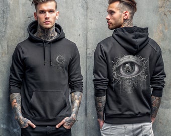 Gothic Eye Moon Hoodie Creepy Cute Eye Design Alternative Apparel Mystical Witchy Clothing Plus Size Goth Jumper Ethereal Style Celestial