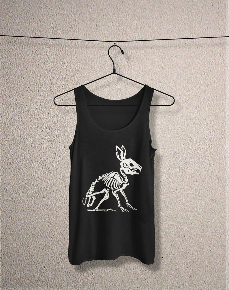 Creepy cute rabbit skeleton jersey death metal Goth tank top gothic witch horror unisex witchy pastel pagan frankenstein aesthetic tee