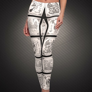 Tarot Leggings, Gothic Leggings For Women, Steampunk Leggings, Gothic Witch Grunge Clothing, Yoga Pants, Black Plus Size Leggings