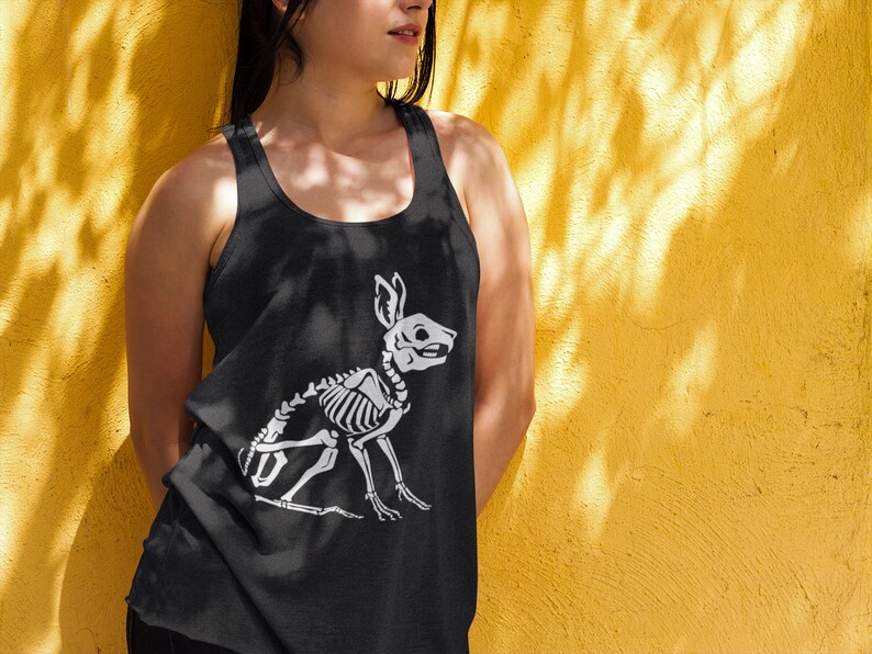 Creepy cute rabbit skeleton jersey death metal Goth tank top gothic witch horror unisex witchy pastel pagan frankenstein aesthetic tee