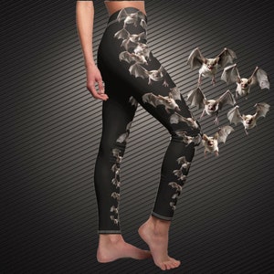 Goth Vampire Bats Leggings, Unique Dark Aesthetic, Witchy Yoga Pants, Alternative Fashion, Spooky Bat Design, Plus Size Goth, Green Witch