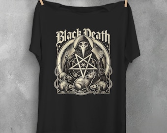Peste Nera Peste Dottore Pentagramma Ratti Opera d'arte Grunge Gothic T-Shirt Dark Academia Storia Medievale Regalo Taglia Plus Vintage Top Maglietta Inquietante
