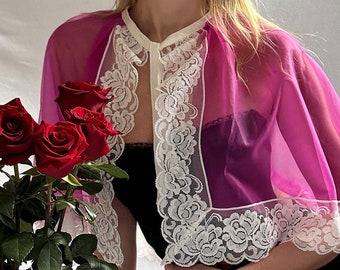 Vintage 1960s Lace Bed Jacket -  Vintage boudoir jacket