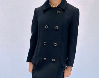 Peacoat de lana vintage hecho a medida, abrigo de lana negro vintage